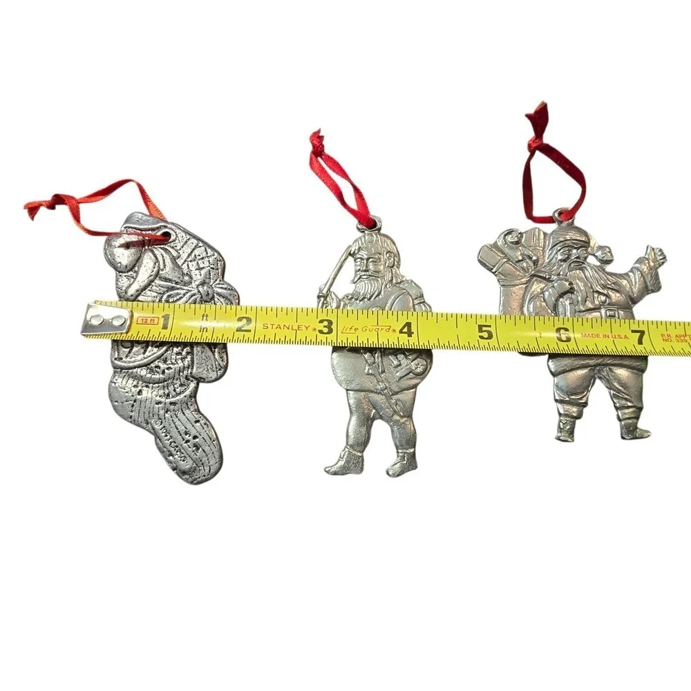 Vintage 1993‎ Pewter Christmas Ornaments Set Santa Claus Stocking Holiday Decor